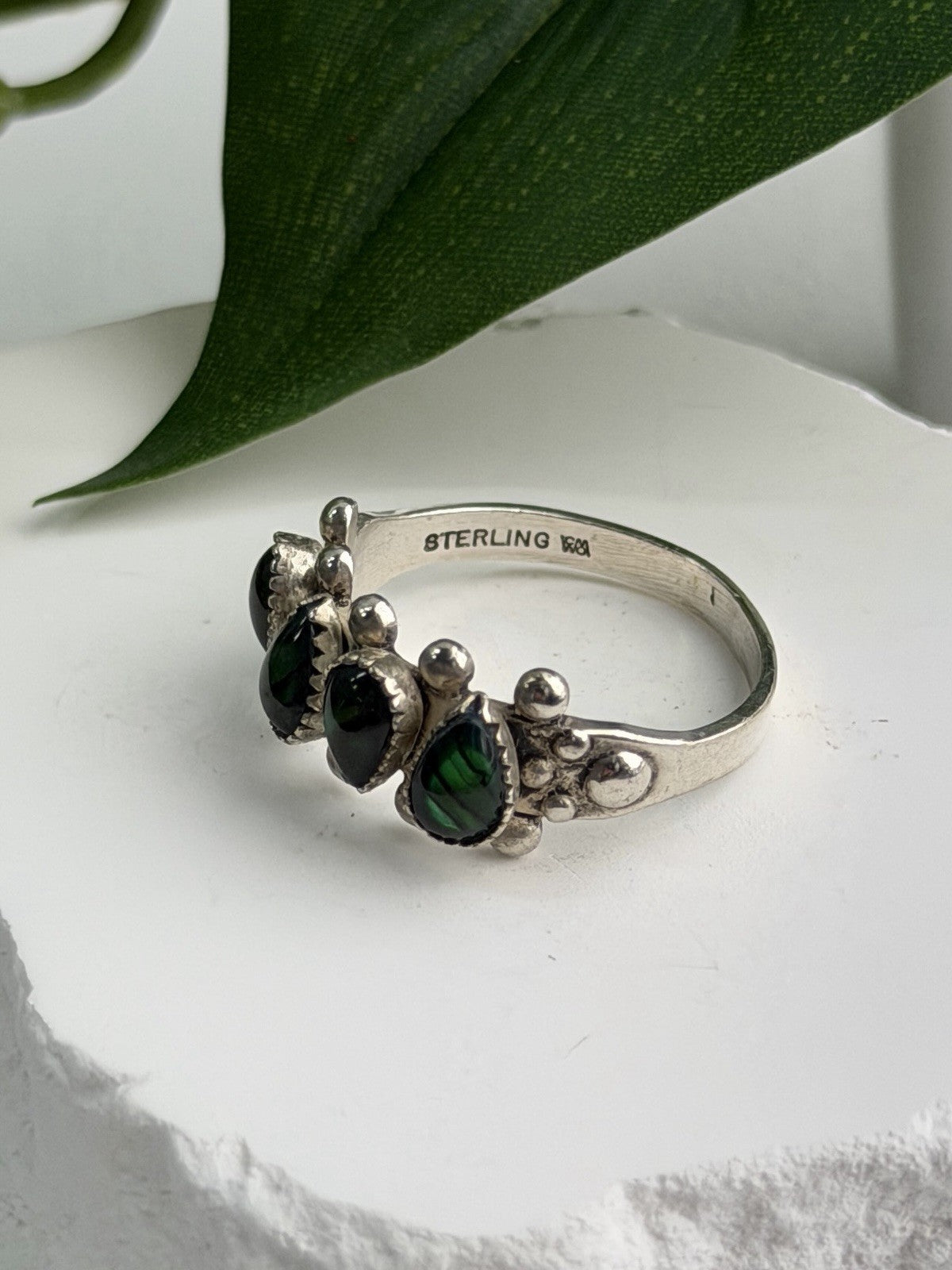 Vintage 925 Sterling Silver Green Paua Shell Ring Size 10