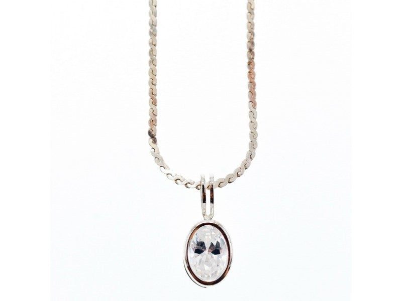 925 Sterling Silver CZ Chain With Pendant 925 Italy