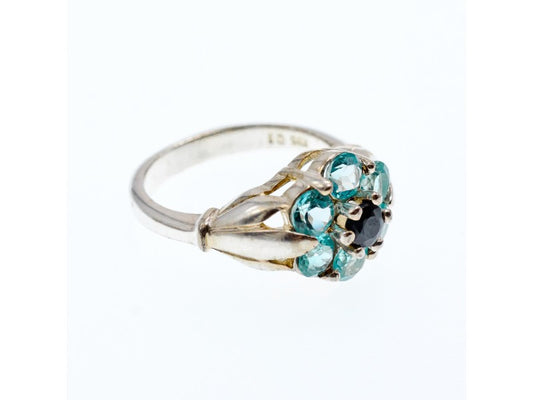 925 Sterling Silver Topaz & Black Onyx Ring Size 7