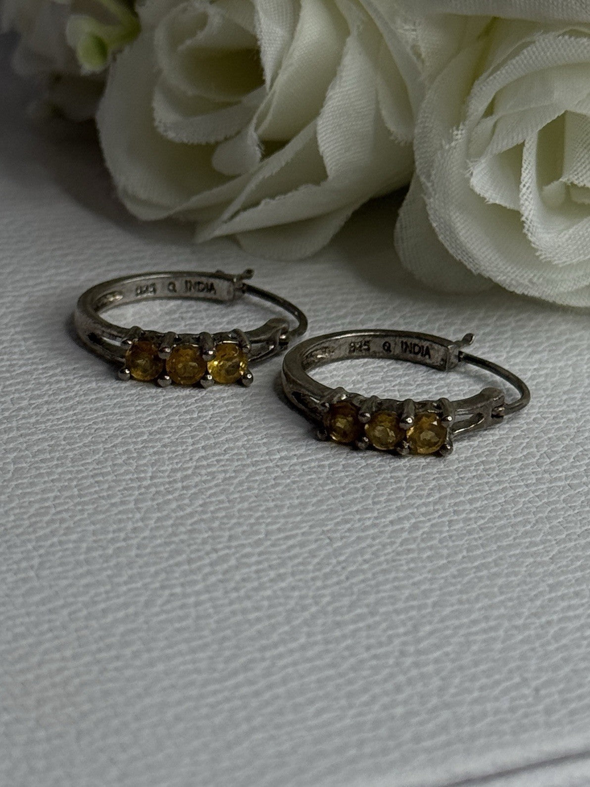 925 Sterling Silver Citrine Earrings Length 0.80 Inch