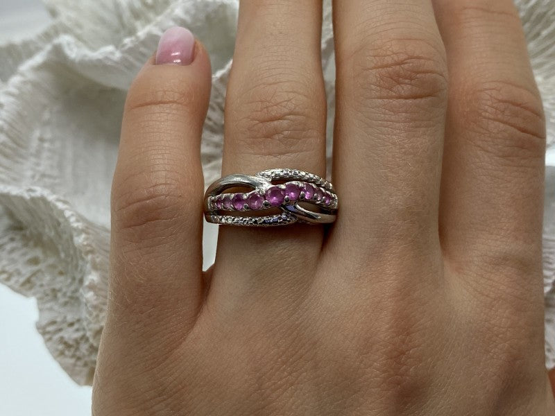 925 Sterling Silver Pink Spinel Ring Size 7.25