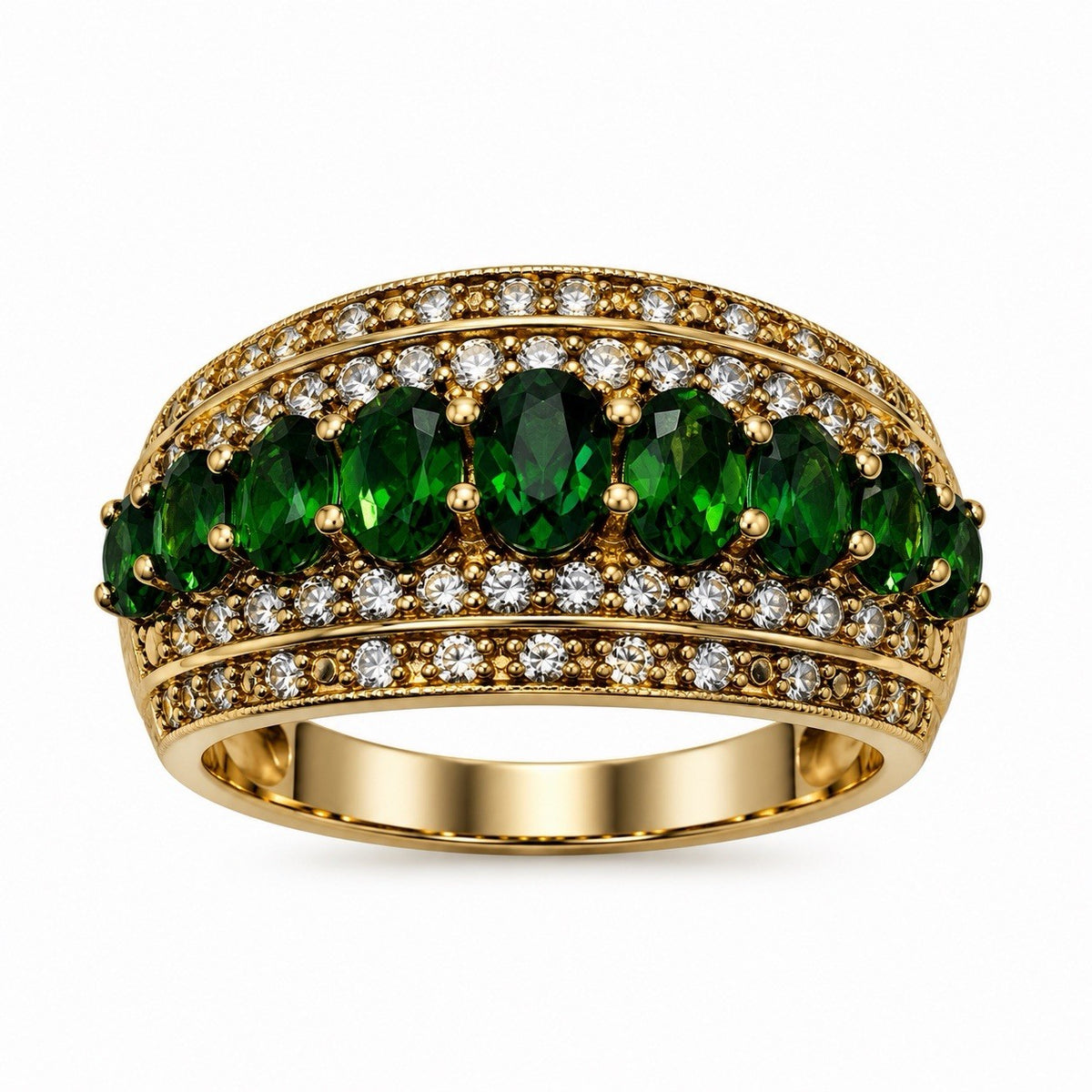 925 Sterling Silver Gold Plated Green Peridot Stones & Beryl Ring Size 10