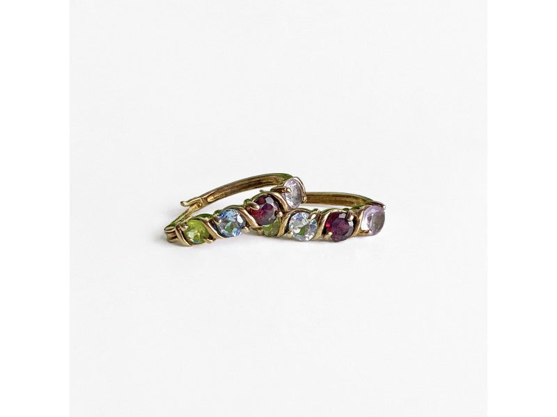 925 Sterling Silver Gold Plated Multi Gemstones Earrings