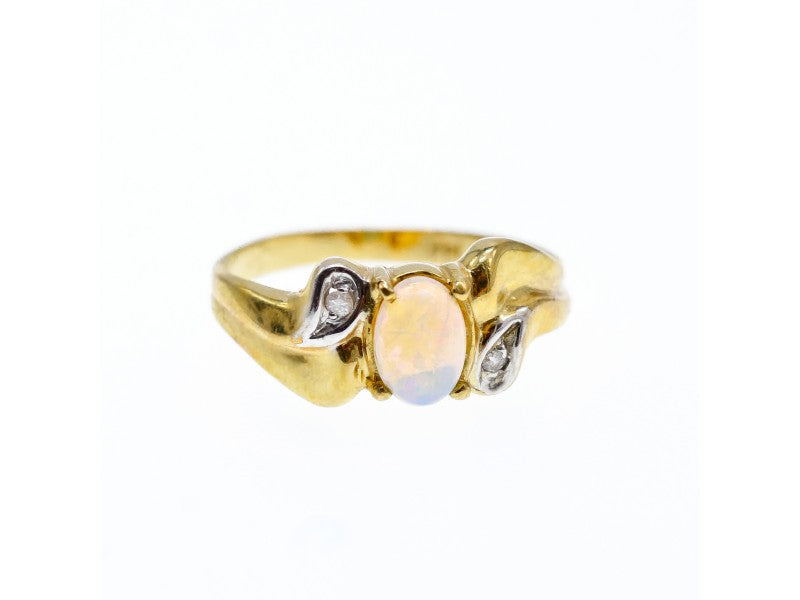 14K Yellow Gold Opal & Diamonds Ring Size 8