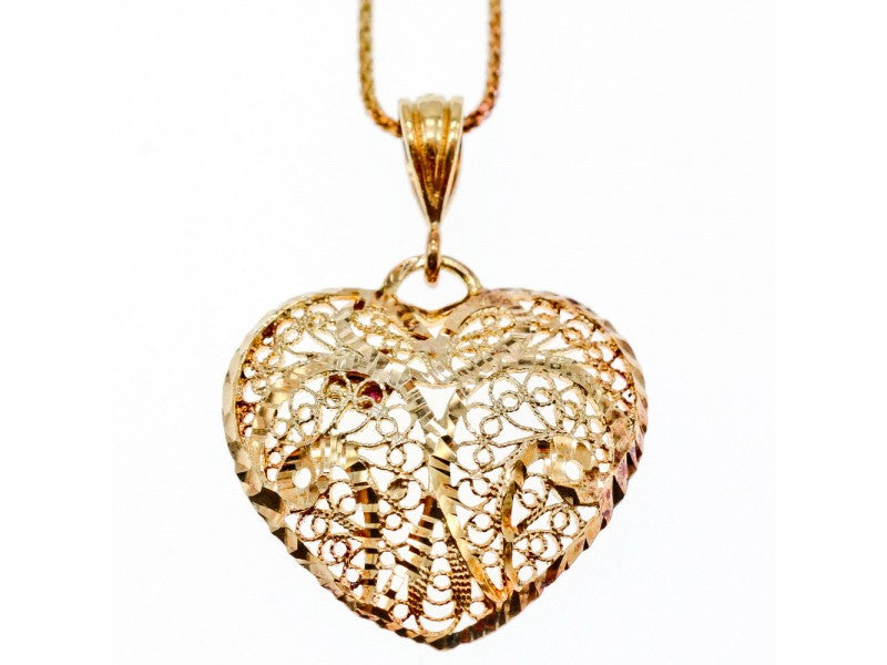 925 Sterling Silver Gold Plated "Openwork Heart" Chain With Pendant