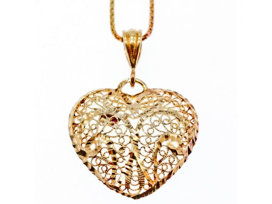 925 Sterling Silver Gold Plated "Openwork Heart" Chain With Pendant