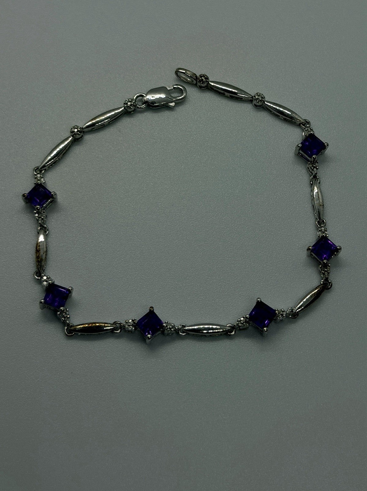 Elegant 925 Sterling Silver Purple Amethyst Bracelet Size 7