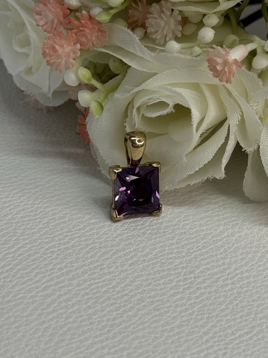 925 Sterling Silver Gold Plated Amethyst Pendant Length 0.70 Inch