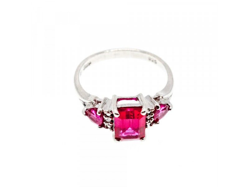 925 Sterling Silver Pink Topaz Ring Size 7