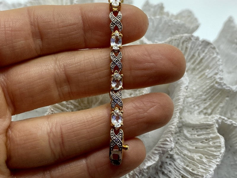 925 Sterling Silver Gold Plated Aquamarine Bracelet