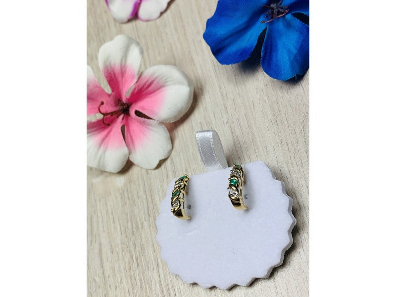 10K Yellow Gold Emerald & Diamond Stud Earrings