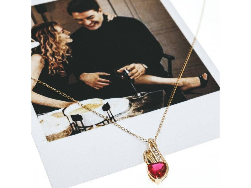 10K Yellow Gold Ruby & Diamonds Heart Chain With Pendant