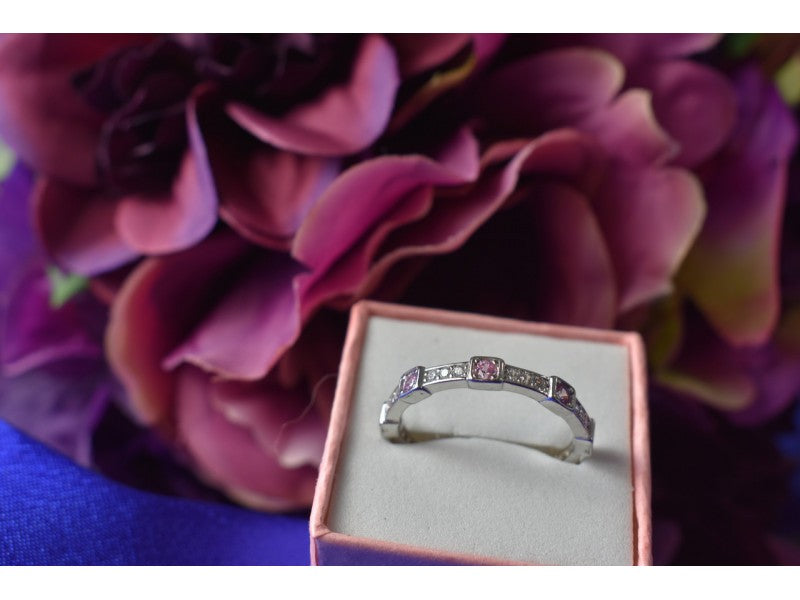925 Sterling Silver Pink & White CZ Ring Size 10.25