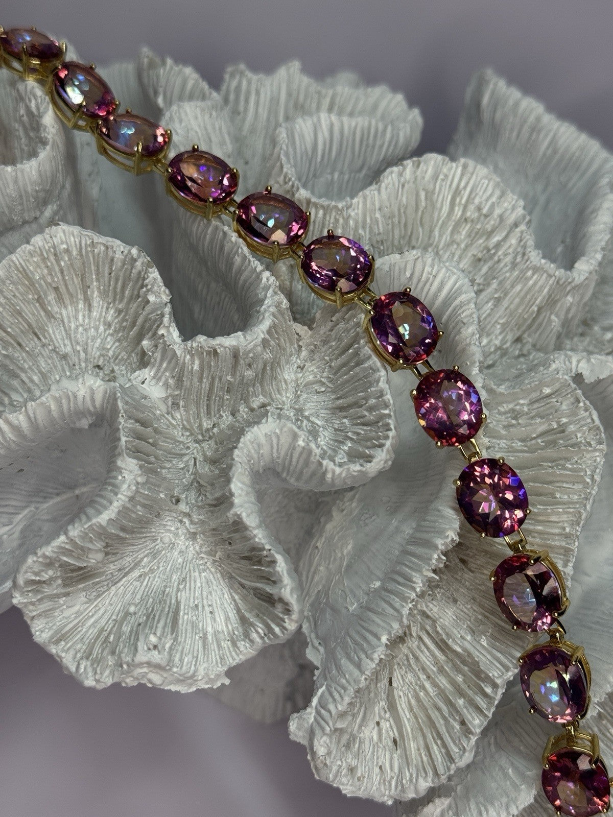 925 Sterling Silver Gold Plated Pink Mystic Topaz Bracelet Length 8.5 Inch
