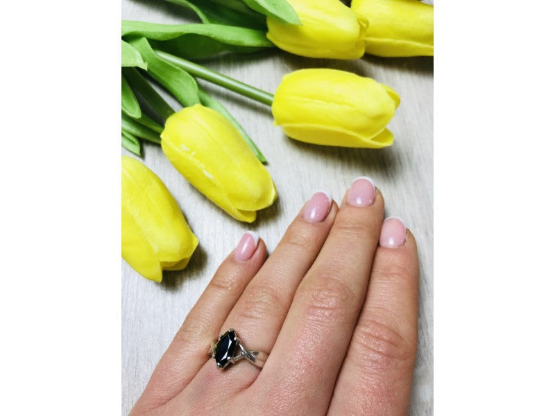 925 Sterling Silver Black Nephrite ( Jade ) Ring Size 10