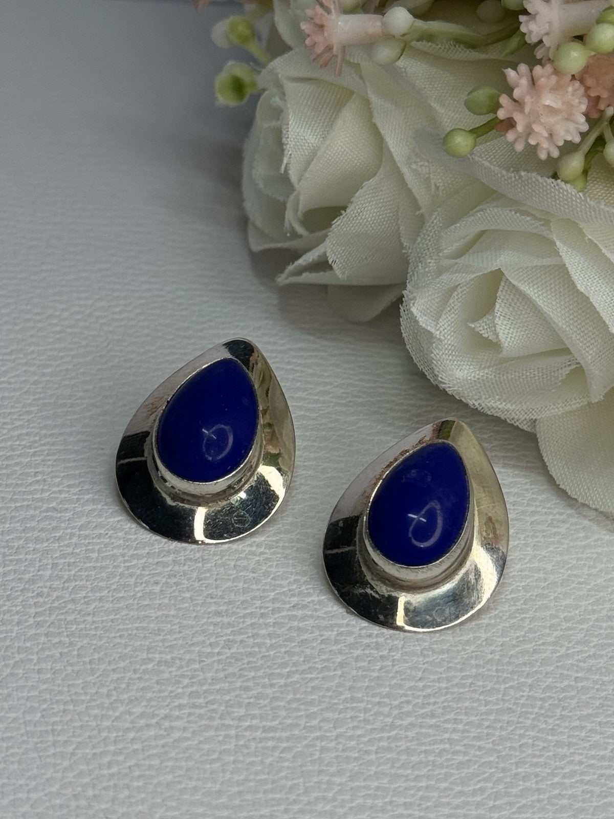 925 Sterling Silver Sodalite Earrings Length 0.95 Inch