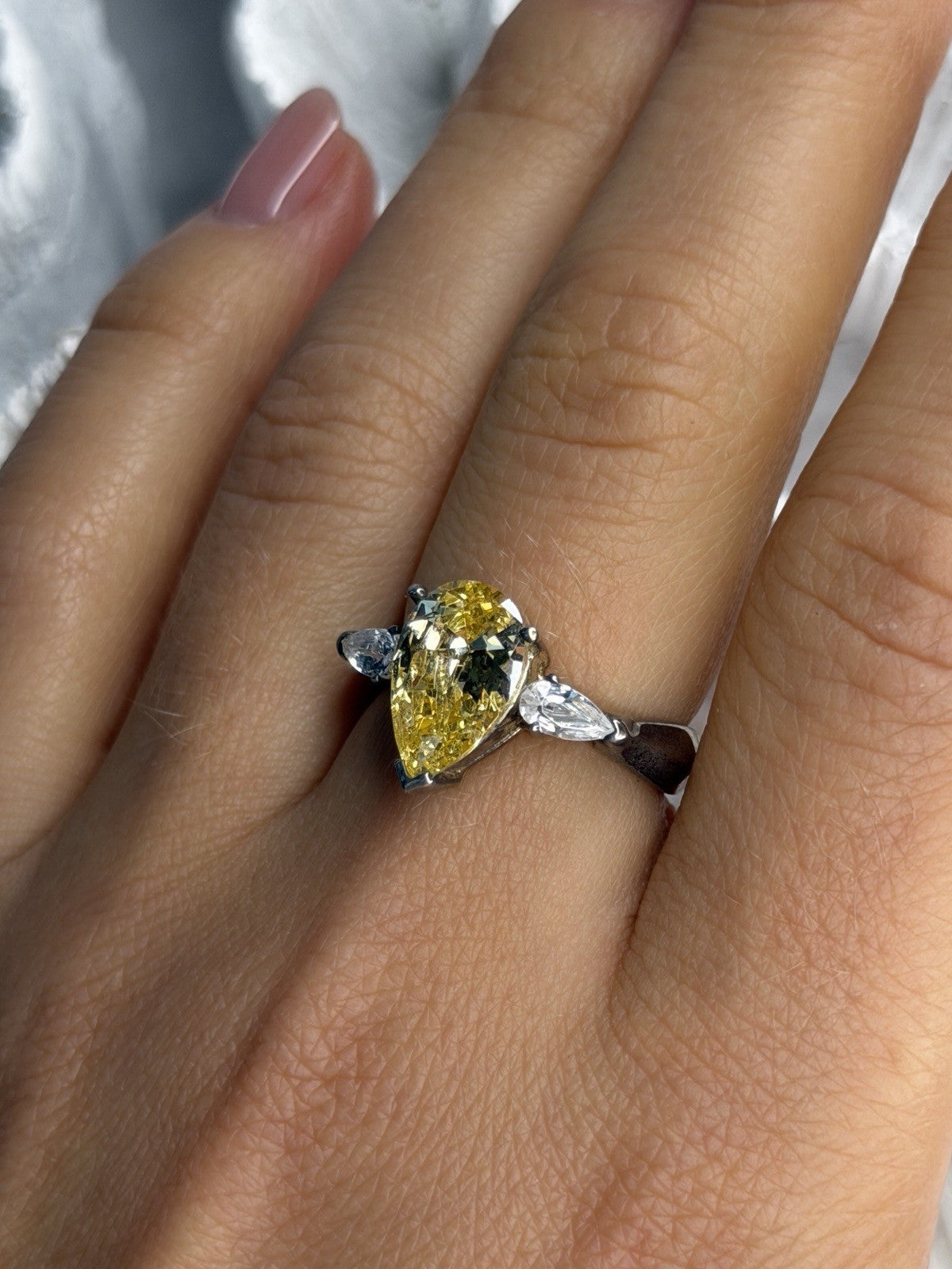 NV 925 Sterling Silver Citrine & White Spinel Ring Size 8