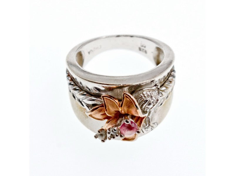 925 Sterling Silver Morganite & Goshenite "Scarlet Flower" Ring Size 5.5