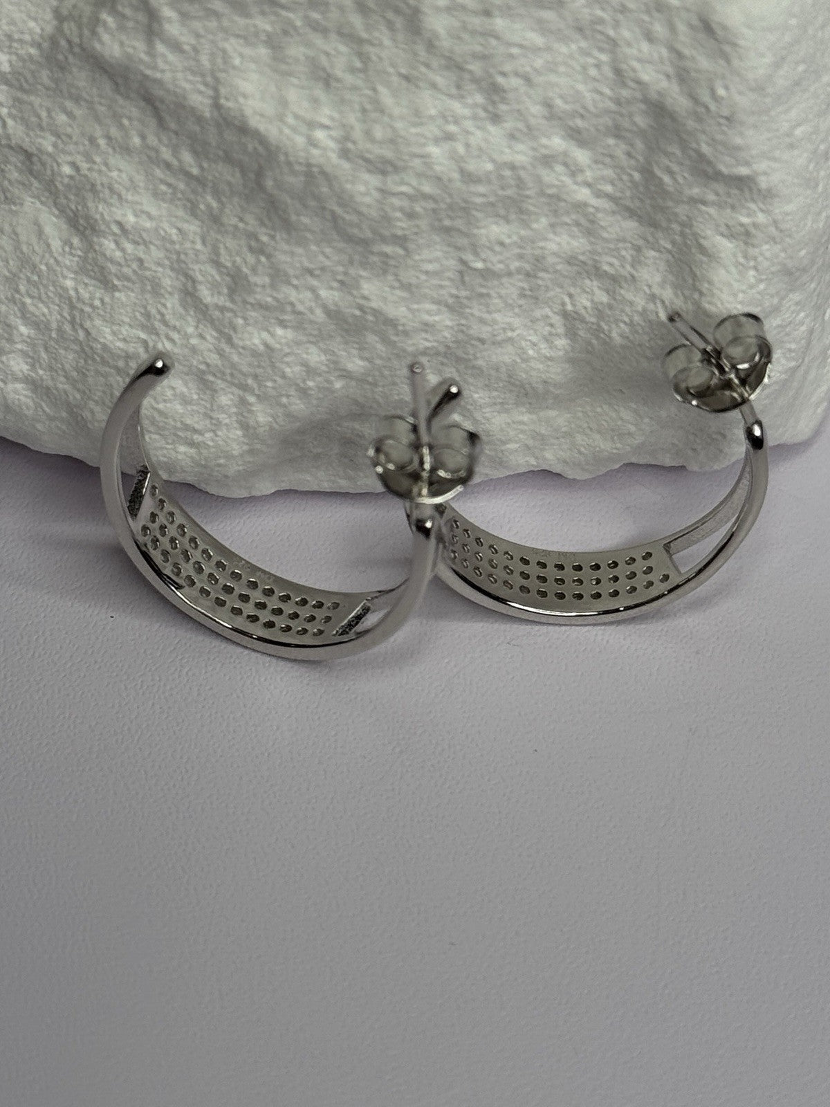 925 Sterling Silver Elegant CZ Earrings Length 0.76