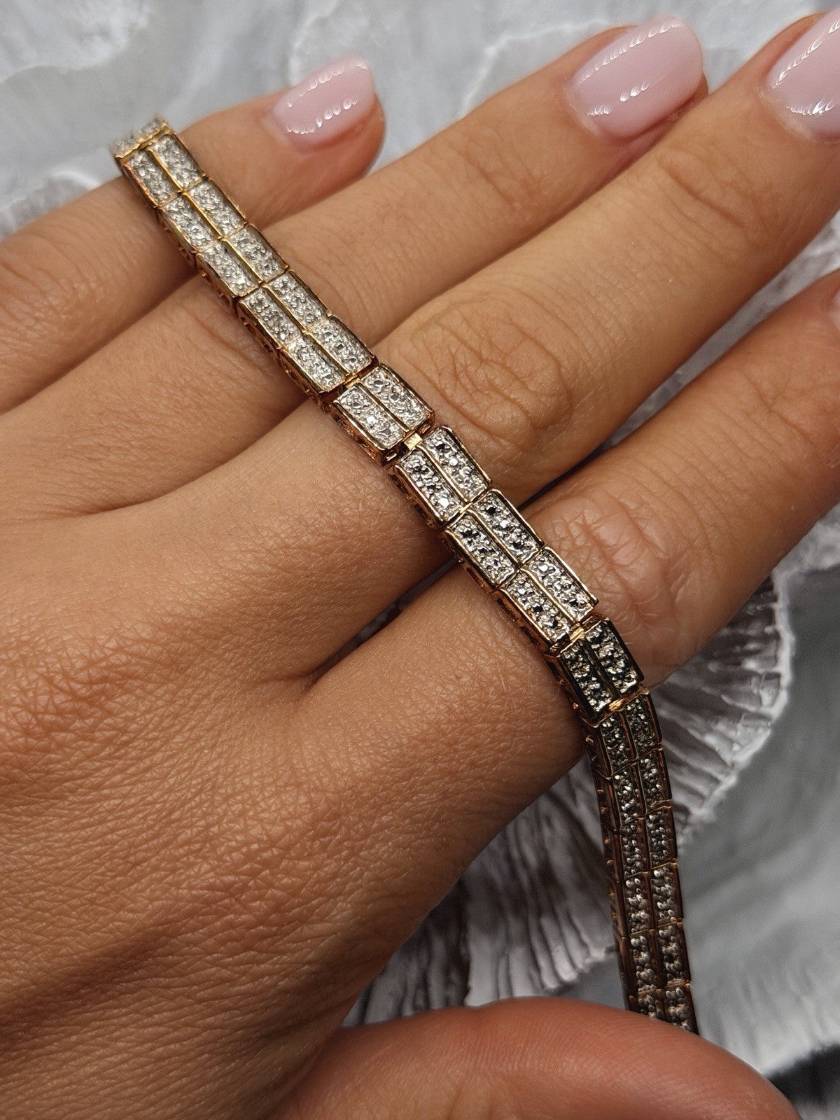 925 Sterling Silver Gold Plated Double Row Tennis Bracelet 7.5