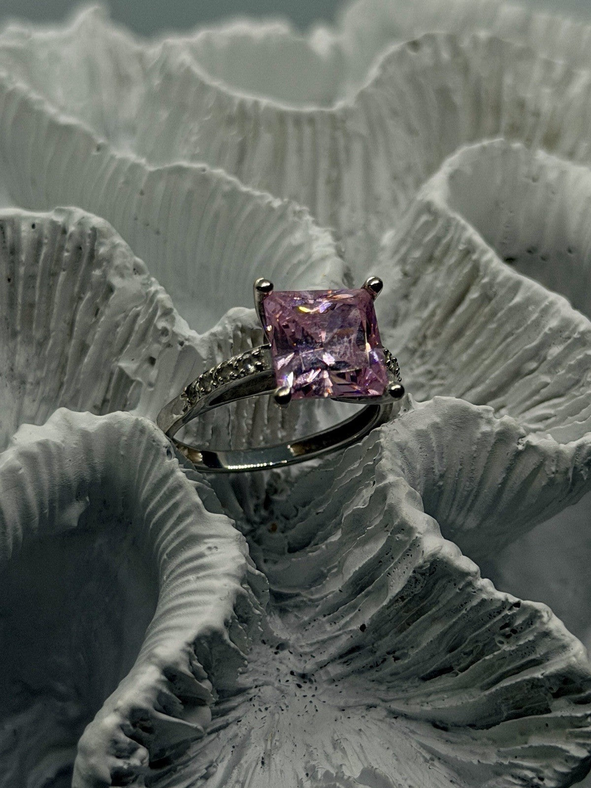 14K White Gold Pink Sapphire & Diamond Ring Size 7