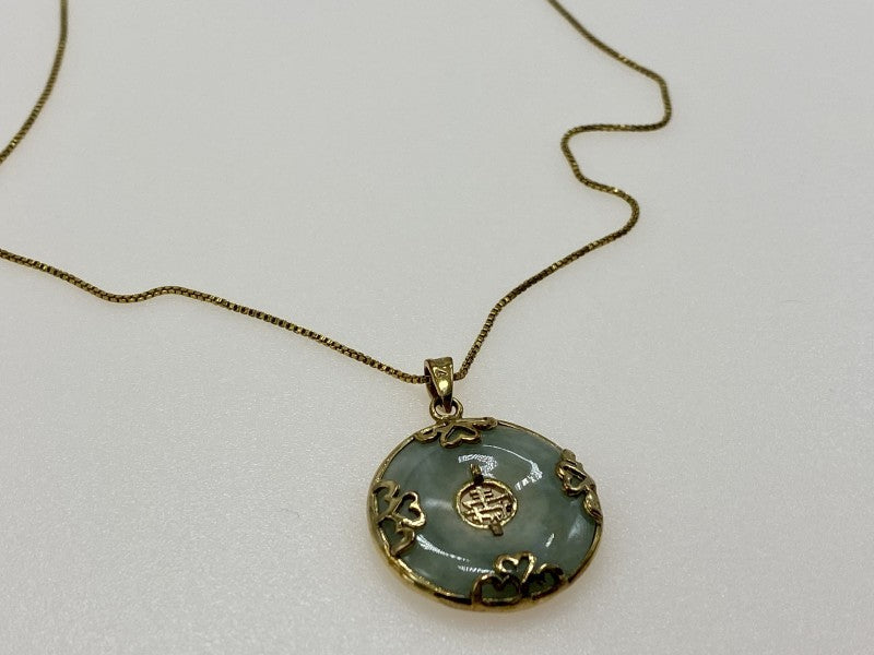 925 Sterling Silver Gold Plated Nephrite Chain With Pendant Italy