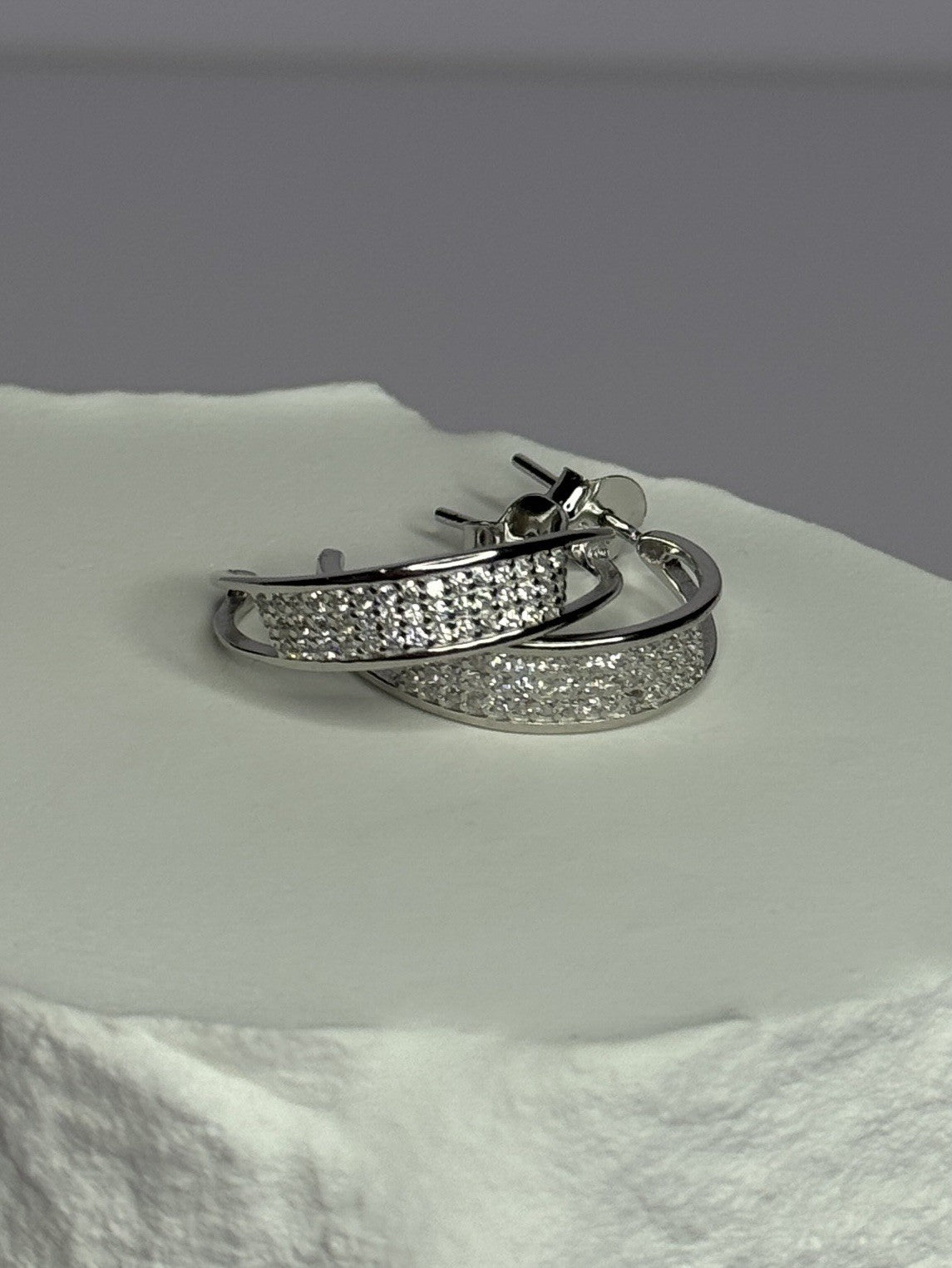 925 Sterling Silver Elegant CZ Earrings Length 0.76
