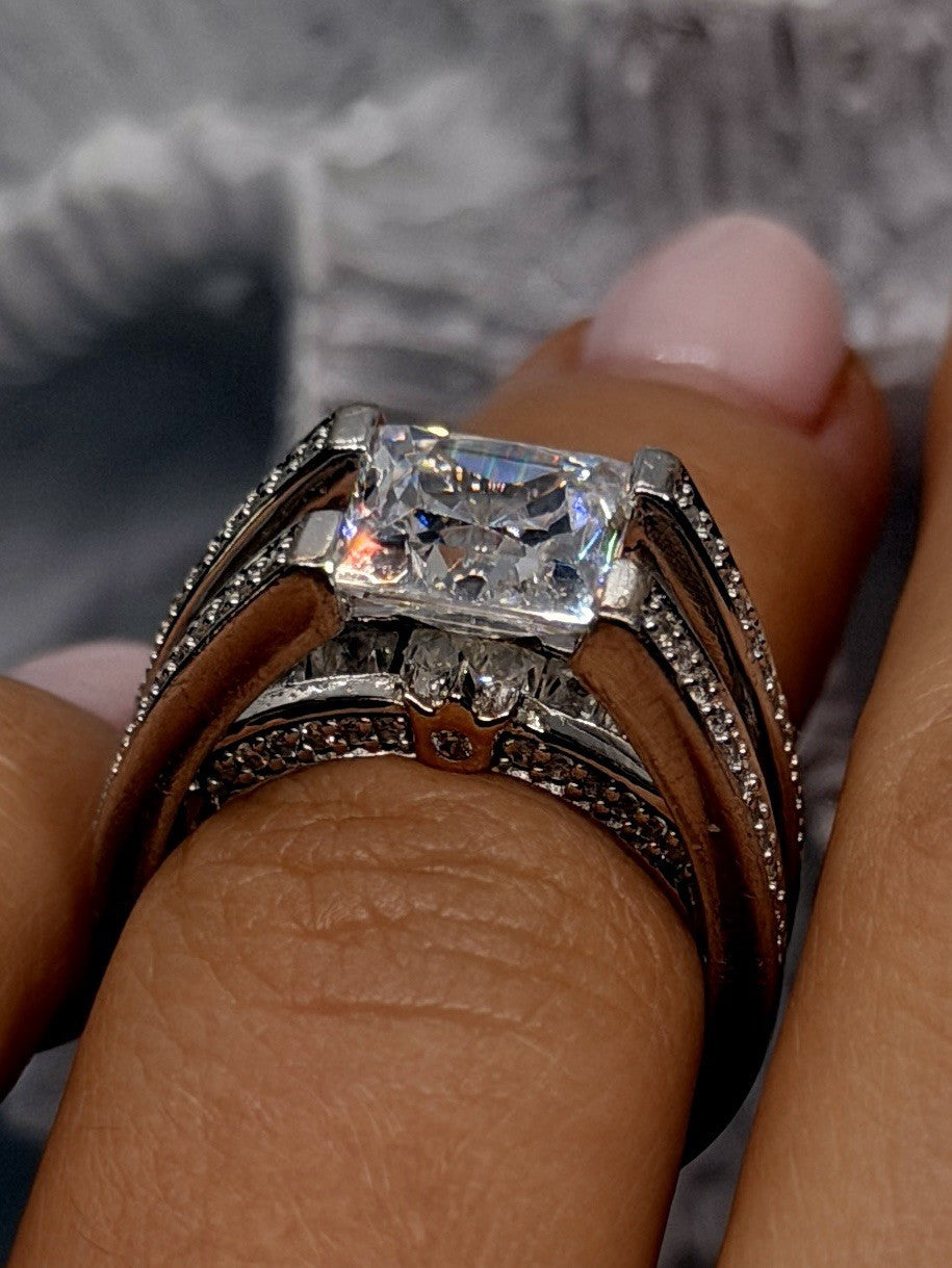 Verragio 925 Sterling Silver Princess Cut Cz Ring Size 6