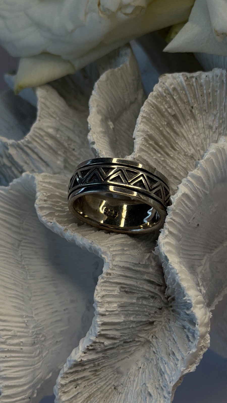 Spinner Wide Band Geometric Unisex 925 Sterling Silver Ring Size 11.5