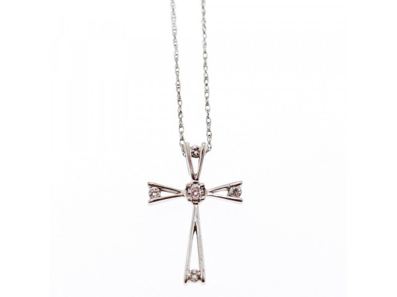 10K White Gold Diamonds Chain With Cross