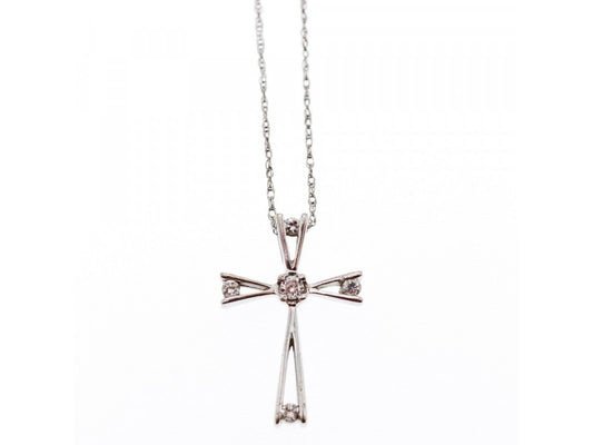 10K White Gold Diamonds Chain With Cross