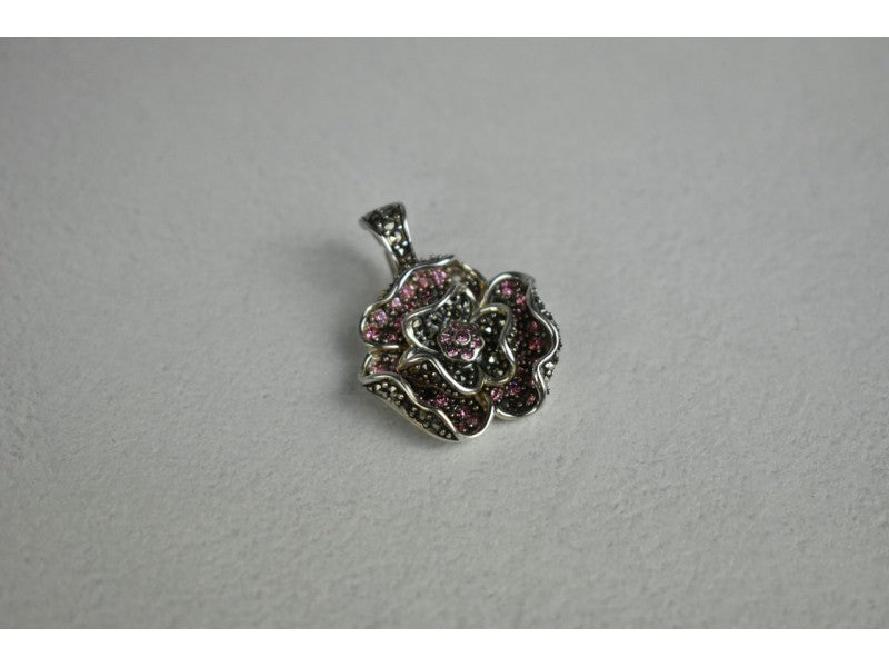 925 Sterling Silver Spinel & Marcasites "Rose" Pendant