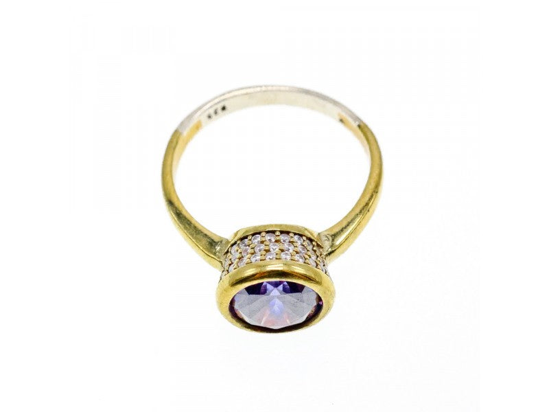 925 Sterling Silver with Gilding Tanzanite & CZ Set Ring Size 8.5