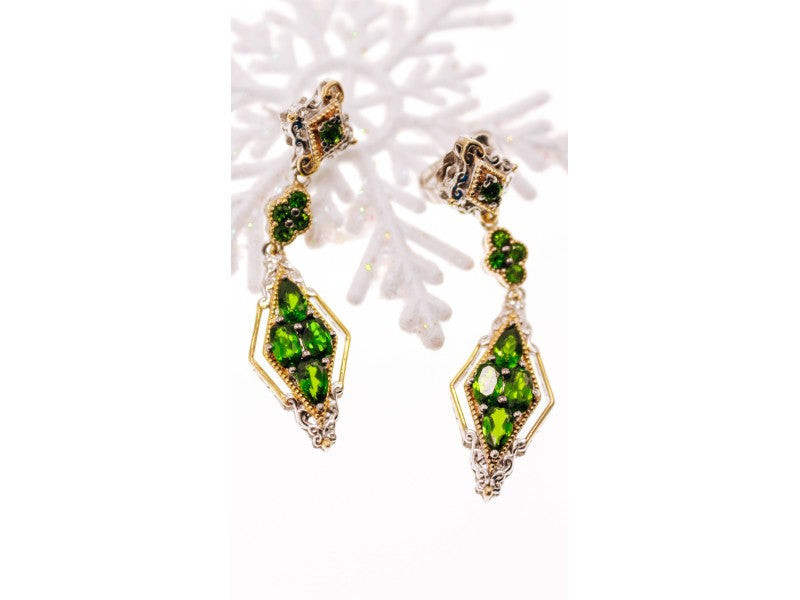 925 Sterling Silver Gold Plated Emerald Earrings