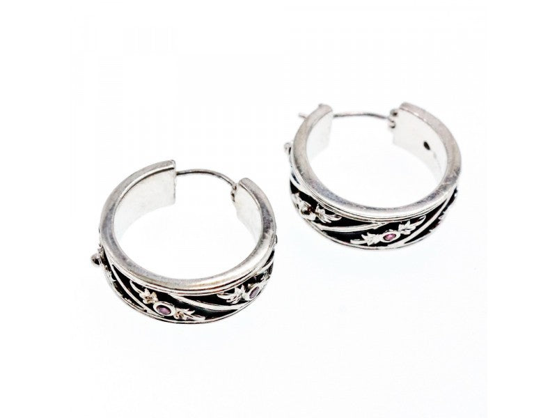 925 Sterling Silver Pink Spinel & Black Enamel Earrings