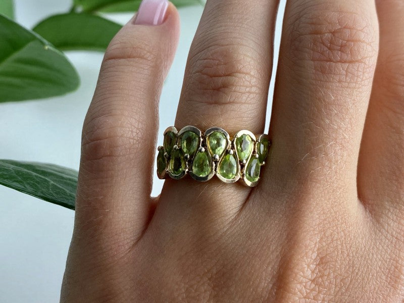925 Sterling Silver Gold Plated Peridot Ring Size 6.5