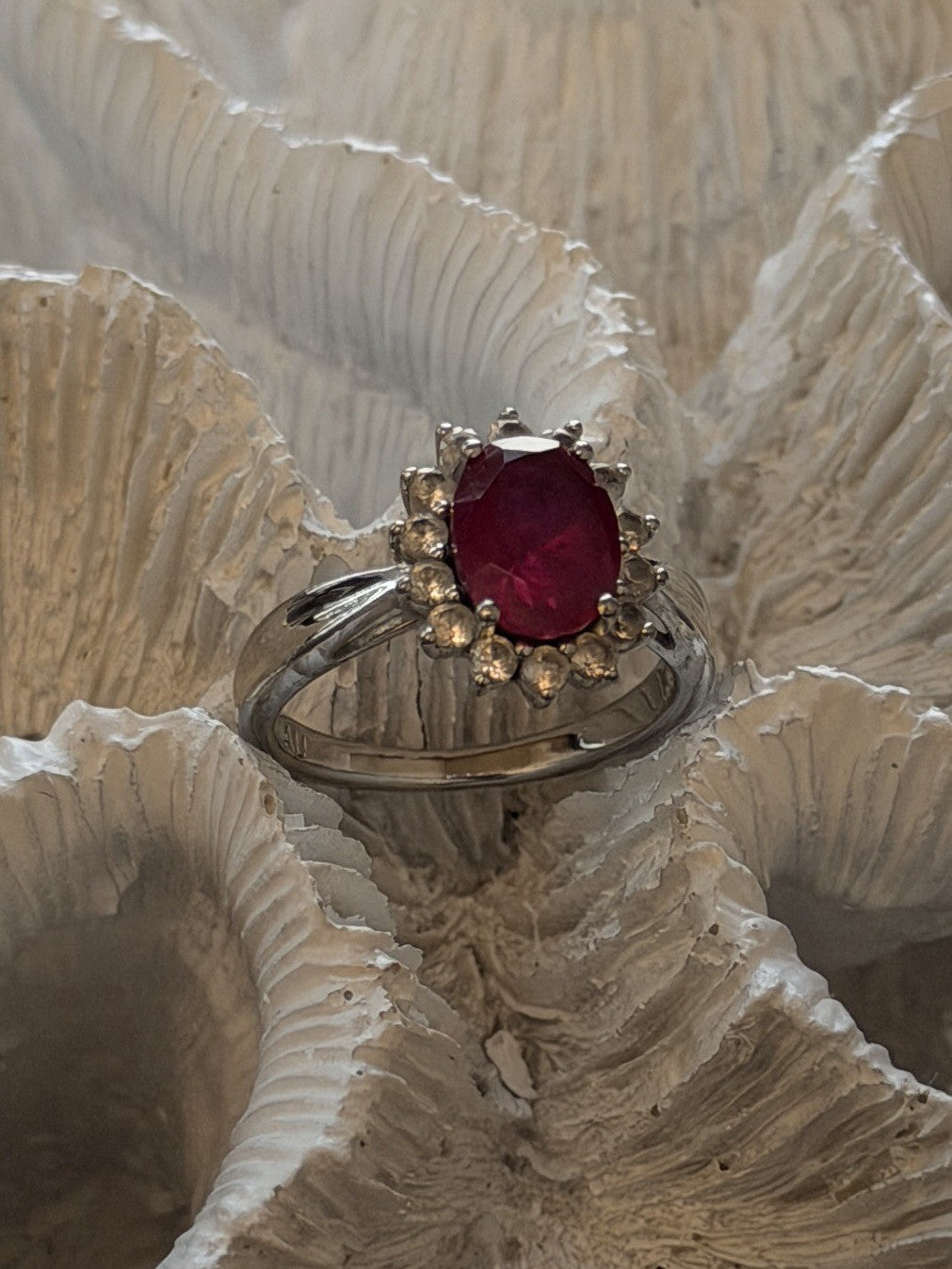 925 Sterling Silver Ruby & Beryl Flower Ring Size 7