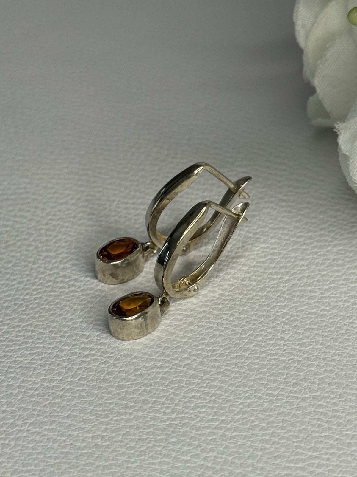 925 Sterling Silver Hessonite Earrings Length 1 Inch