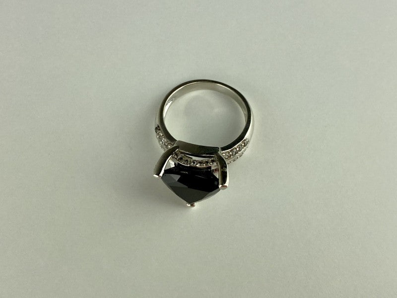 925 Sterling Silver Black Nephrite ( Jade ) & Quartz Ring Size 8