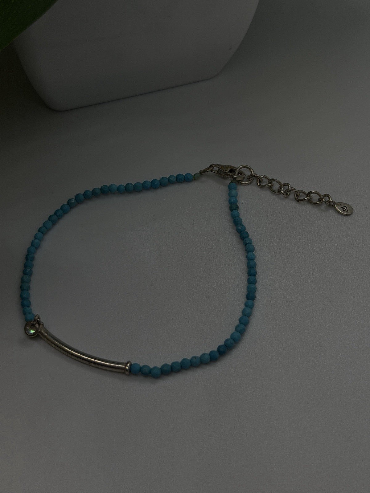 Adjustable 925 Sterling Silver Blue Turquoise Crystal Charm Bracelet