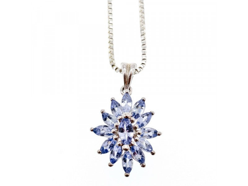 925 Sterling Silver Tanzanites "Flower" Chain With Pendant