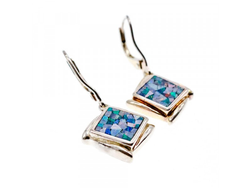 Vintage 925 Sterling Silver Mosaic Opal Earrings