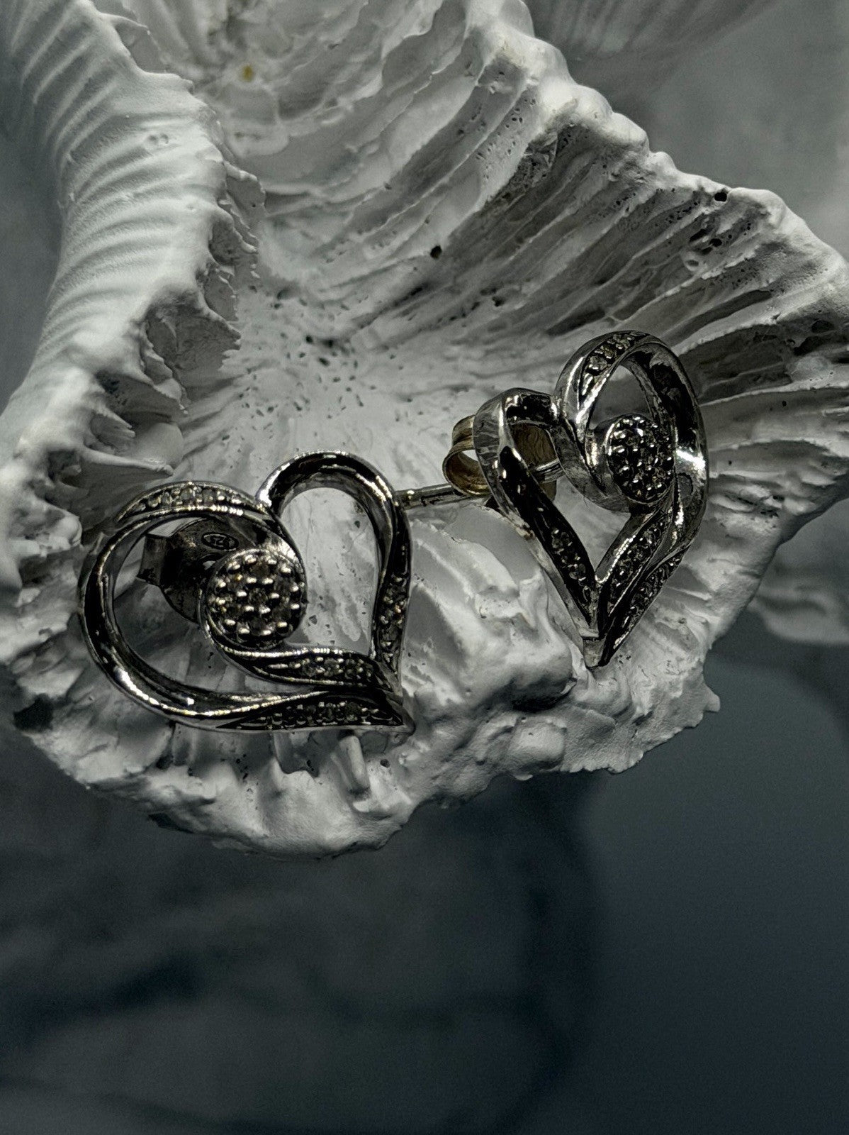 925 Sterling Silver Diamond Accent Open Heart Stud Earrings