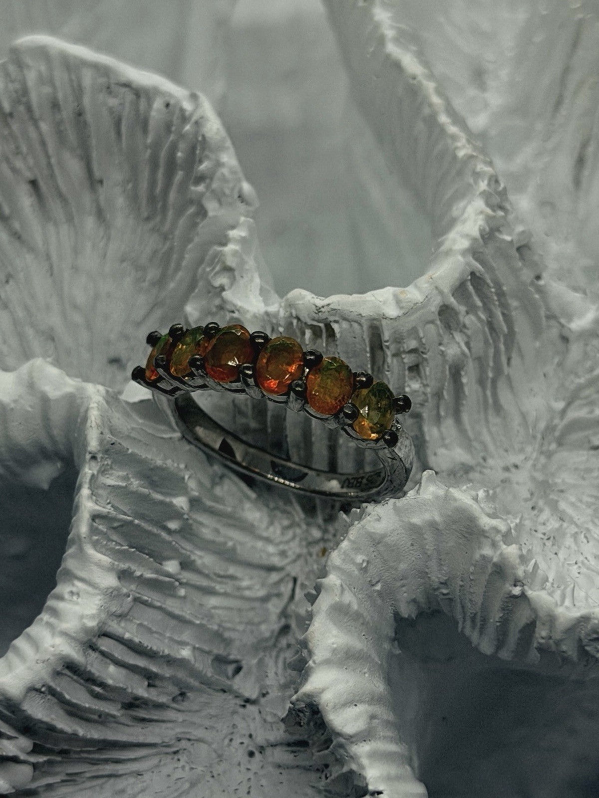 925 Sterling Silver Fire Opal Ring Size 4