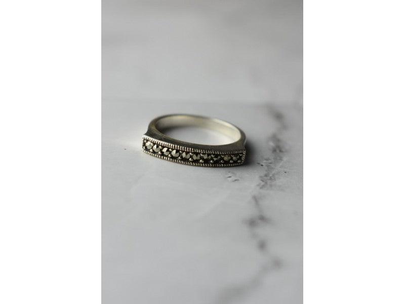 925 Sterling Silver Marcasites Ring Size 6.5