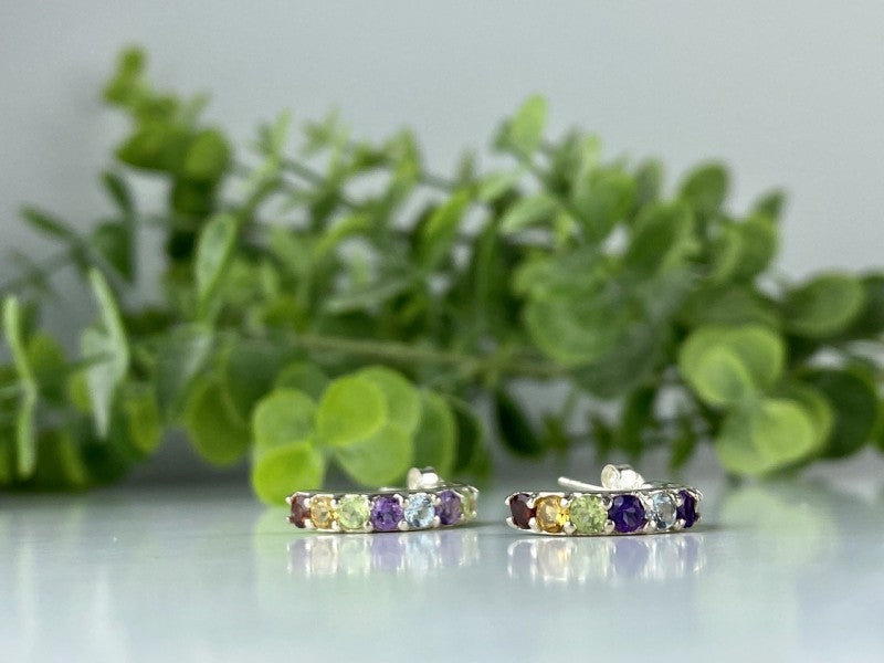 925 Sterling Silver Multi Gemstones Earrings