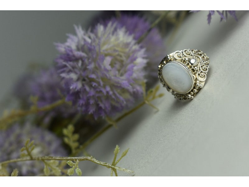 925 Sterling Silver Mother Of Pearl Openwork Ring Size 6.5