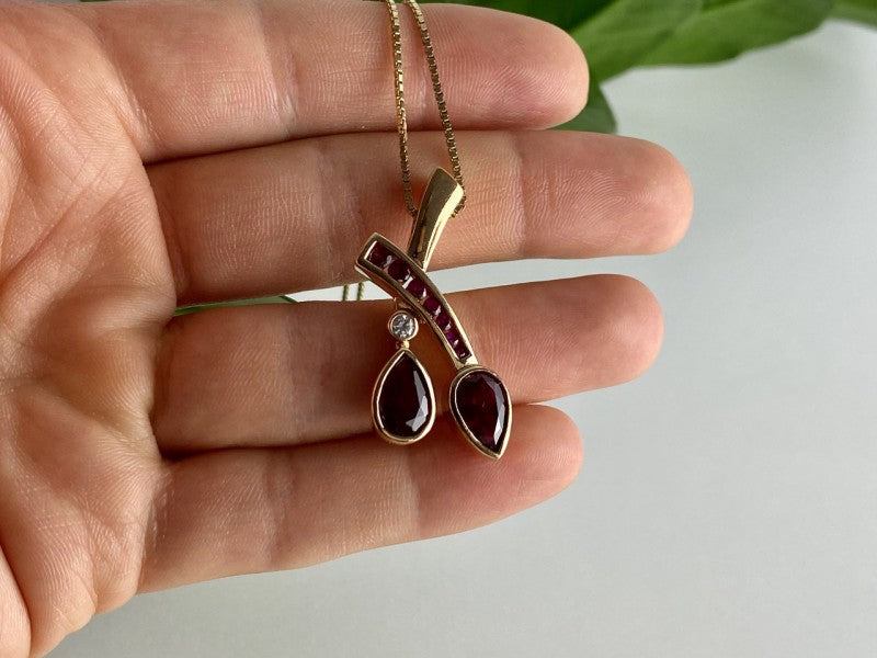 925 Sterling Silver Gold Plated Rubellite & CZ Chain With Pendant