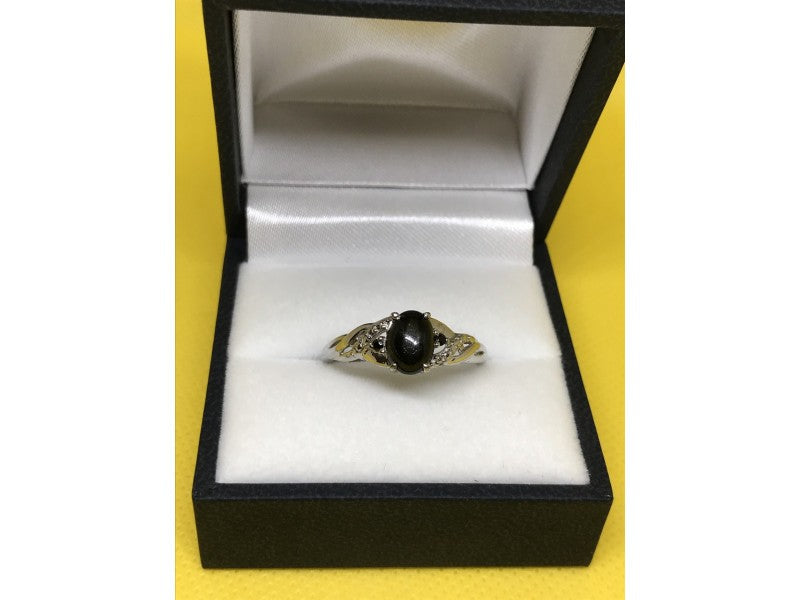 925 Sterling Silver Black Nephrite ( Jade ) Ring Size 9
