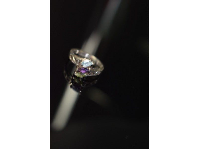 925 Sterling Silver Topaz, Amethyst & Peridot Ring Size 7
